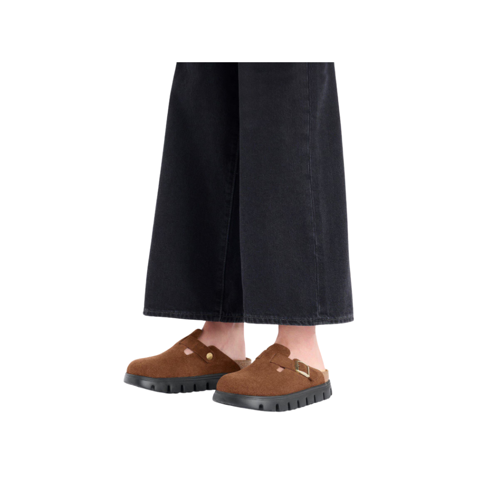 Birkenstock Women's Boston Chunky Suede Leather Clogs - Dark Tea/Black