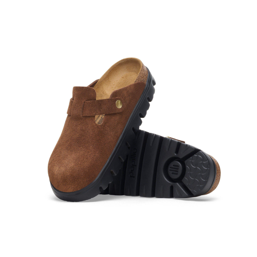Birkenstock Women's Boston Chunky Suede Leather Clogs - Dark Tea/Black