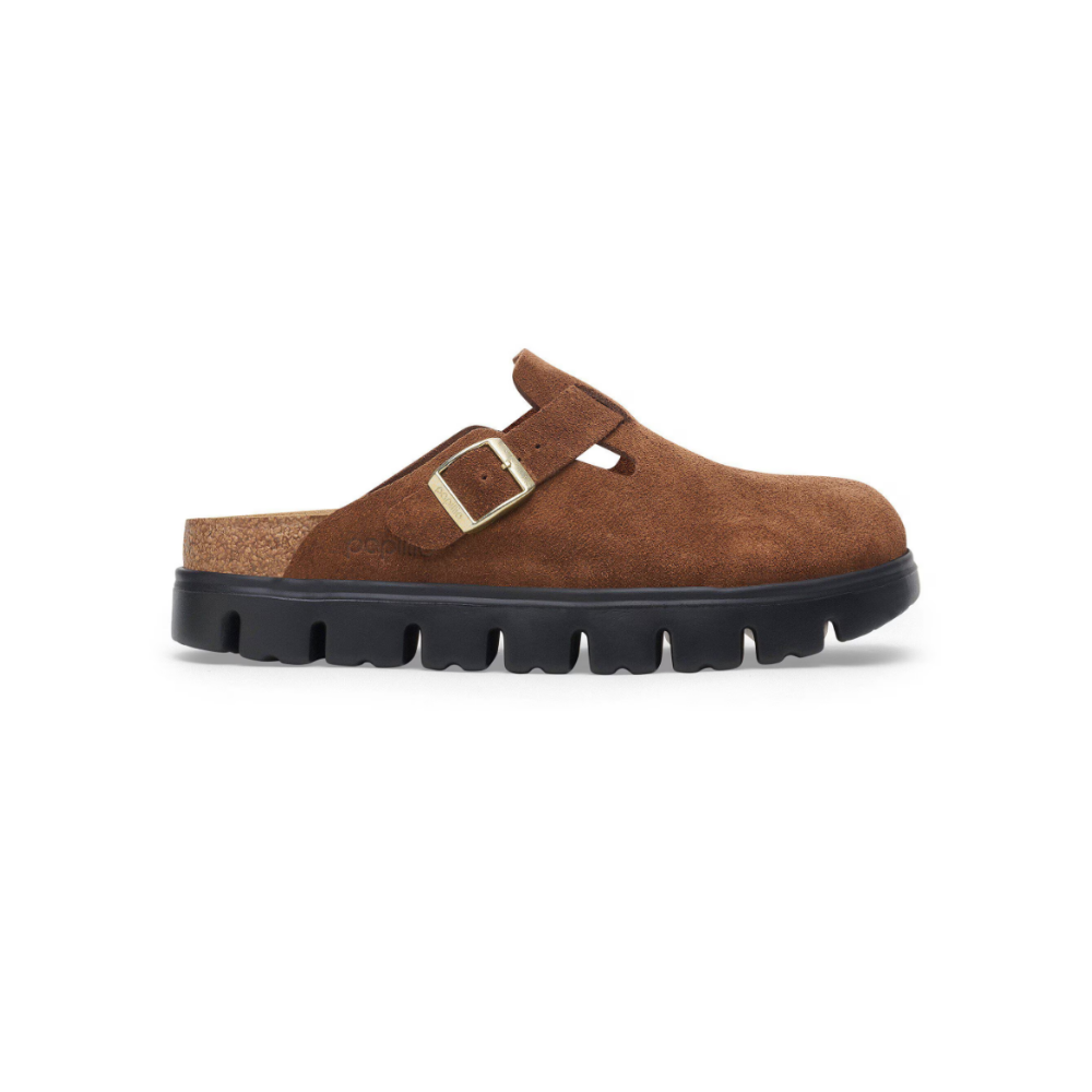 Birkenstock Women's Boston Chunky Suede Leather Clogs - Dark Tea/Black