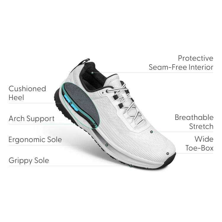 Orthofeet Men’s Race Comfort Walking - Spacious Fit Athletic Shoe - White