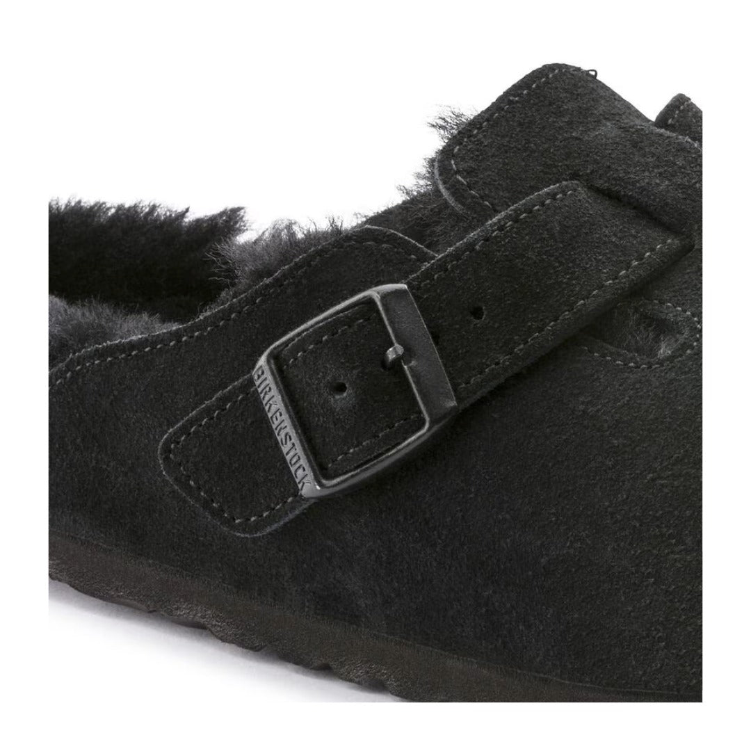 Birkenstock Boston VL Shearling Suede Leather Black Unisex Clog Sandal 5