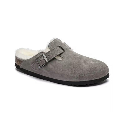 Birkenstock Boston VL Shearling Suede Leather Stone Coin Unisex Clog Sandal 6