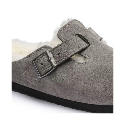 Birkenstock Boston VL Shearling Suede Leather Stone Coin Unisex Clog Sandal 5