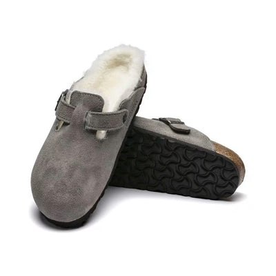 Birkenstock Boston VL Shearling Suede Leather Stone Coin Unisex Clog Sandal 3