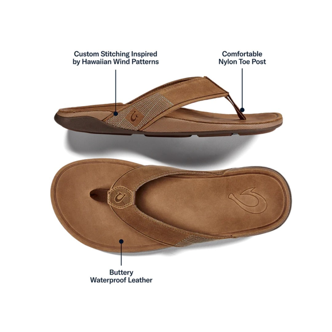 Olukai Men's Tuahine Waterproof Leather Sandals Toffee