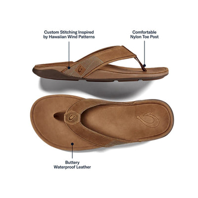 Olukai Men's Tuahine Waterproof Leather Sandals Toffee
