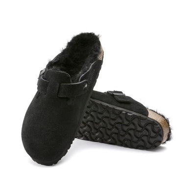 Birkenstock Boston VL Shearling Suede Leather Black Unisex Clog Sandal 3