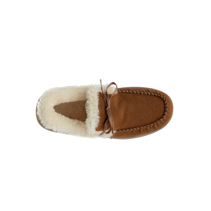 Orthofeet Men's Tuscany Classic suede moccasin slippers with faux fur Brown Shoes 2