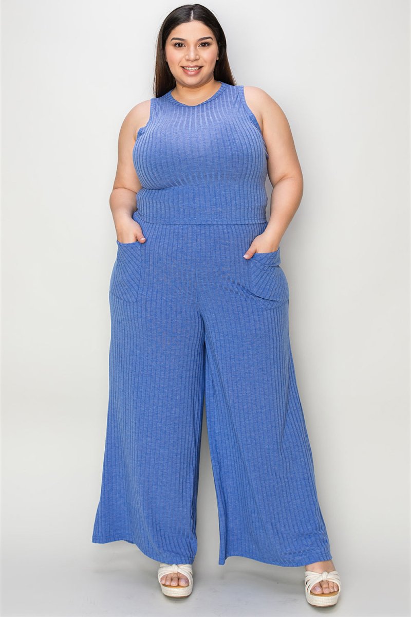 Basic Bae Full Size Ribbed Tank and Wide Leg Pants Set - Trendsi