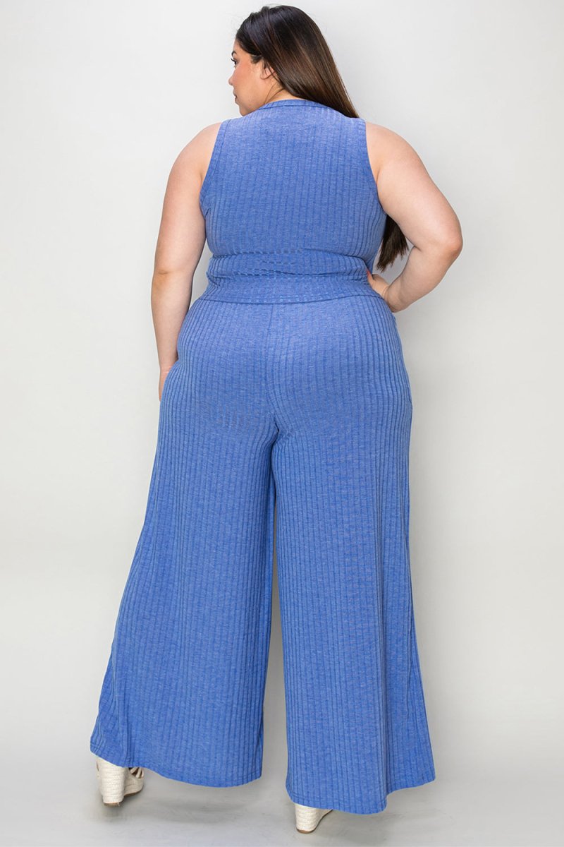 Basic Bae Full Size Ribbed Tank and Wide Leg Pants Set - Trendsi