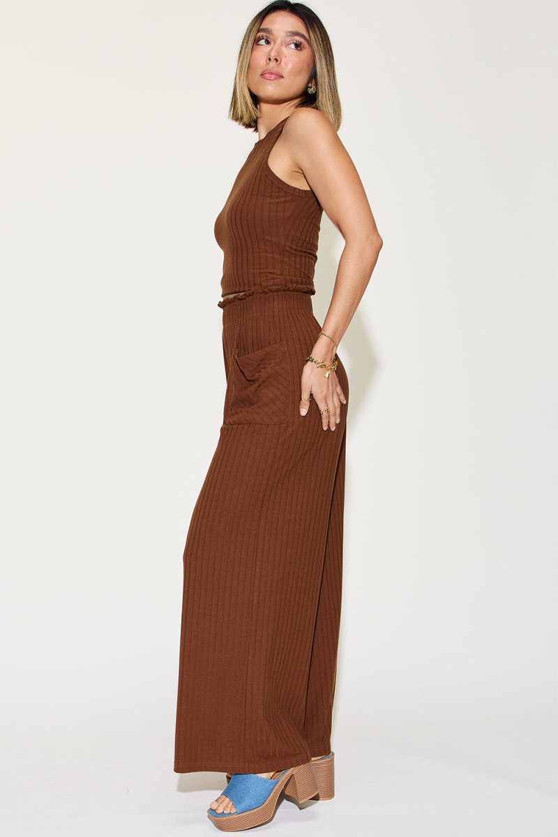 Basic Bae Full Size Ribbed Tank and Wide Leg Pants Set - Trendsi