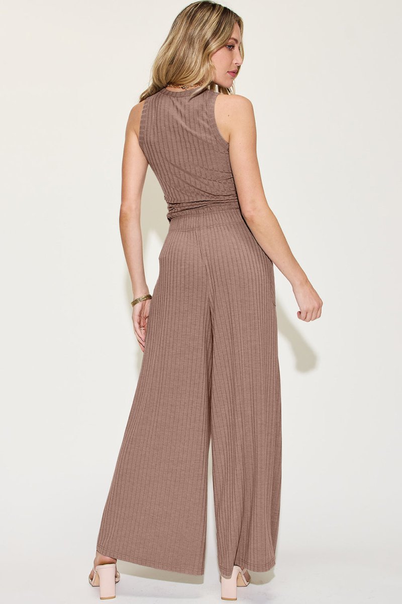 Basic Bae Full Size Ribbed Tank and Wide Leg Pants Set - Trendsi