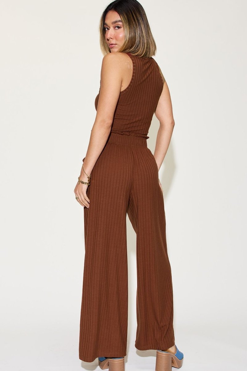 Basic Bae Full Size Ribbed Tank and Wide Leg Pants Set - Trendsi