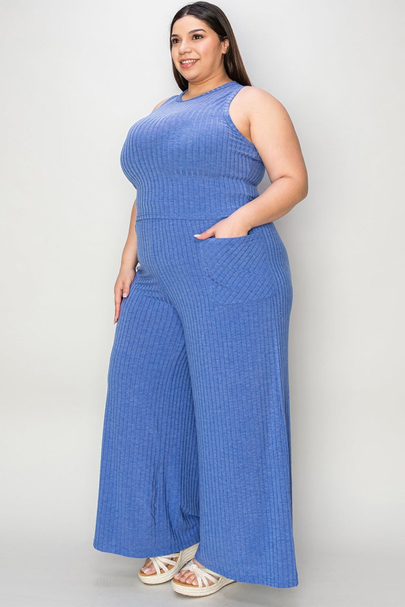 Basic Bae Full Size Ribbed Tank and Wide Leg Pants Set - Trendsi