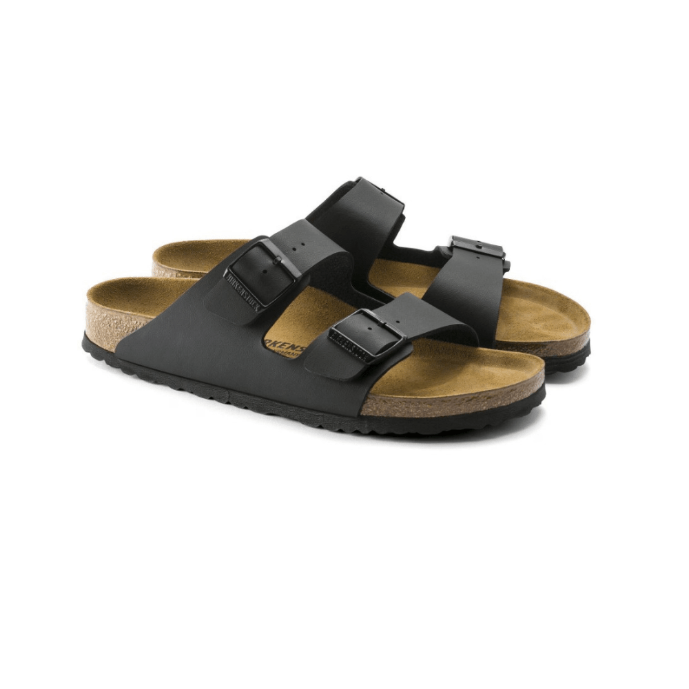 Birkenstock Arizona Birko-Flor Black Unisex - Angled View synthetic upper