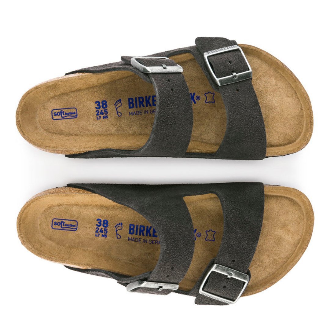 Birkenstock Arizona Soft Footbed Suede Leather Velvet Gray Unisex Sandal - Unisex SandalsBirkenstock