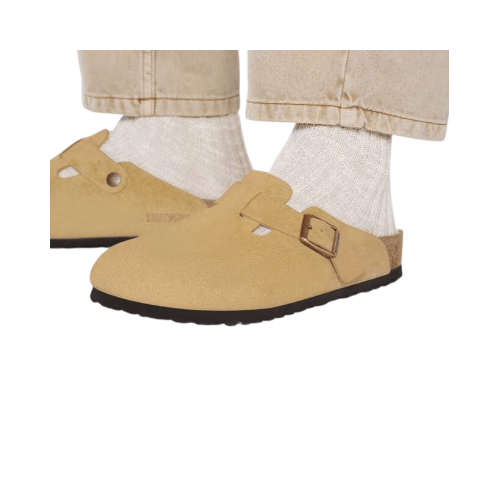 Birkenstock Boston BS Suede Unisex Sandals - Latte Cream 7