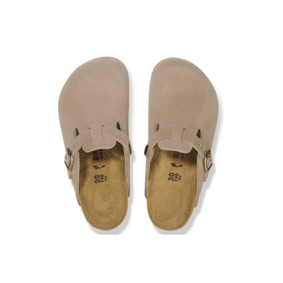 Birkenstock Boston Kids Unisex Suede Leather Clog Taupe - Back View adjustable strap