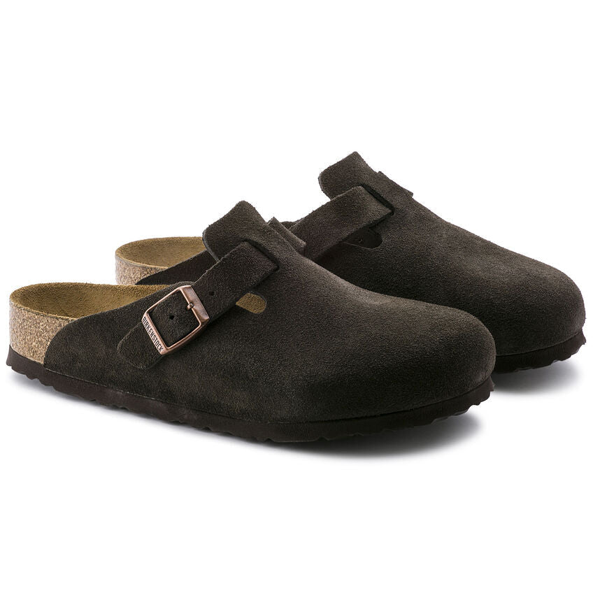 Birkenstock Boston Mocha Soft Footbed Suede Leather Sandal - Unisex Adult SandalsBirkenstock