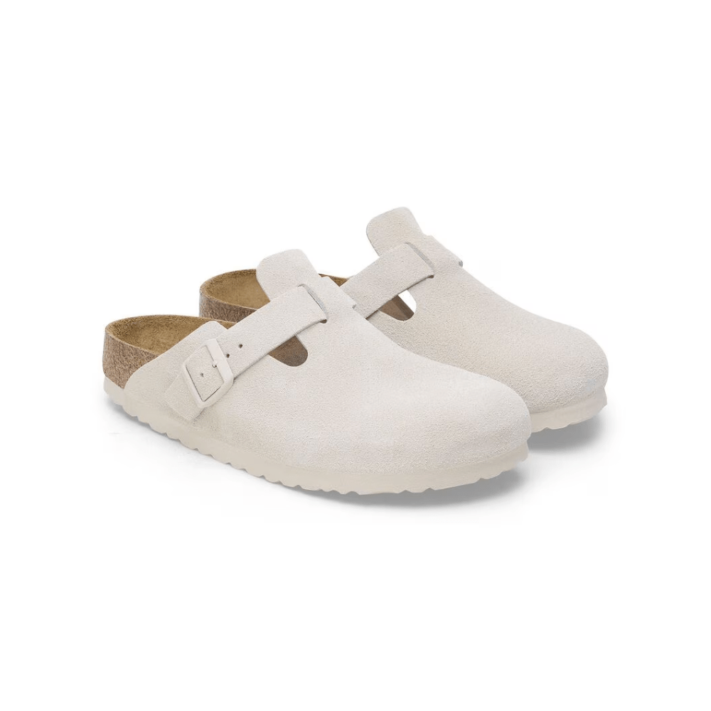 Birkenstock Boston Soft Footbed Suede Unisex Sandals - Antique White 3