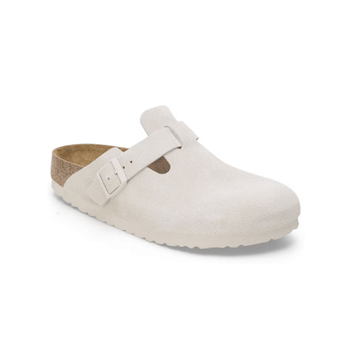 Birkenstock Boston Soft Footbed Suede Unisex Sandals - Antique White 2
