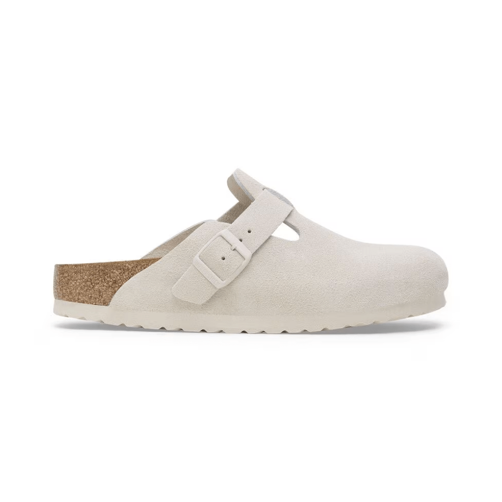 Birkenstock Boston Soft Footbed Suede Unisex Sandals - Antique White 1