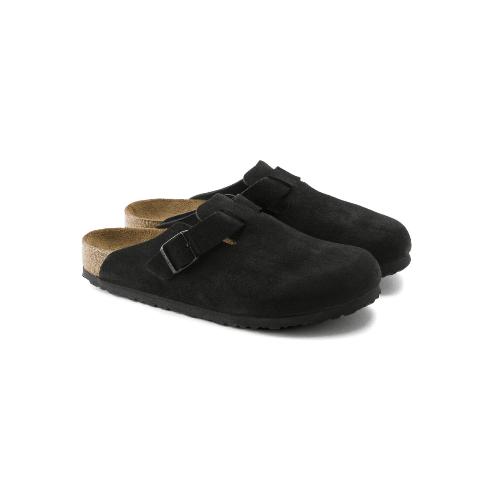 Birkenstock Boston Soft Footbed Unisex Suede Leather Clog Sandals - Black 2