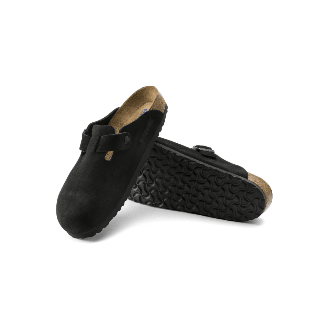 Birkenstock Boston Soft Footbed Unisex Suede Leather Clog Sandals - Black 4