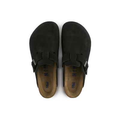 Birkenstock Boston Soft Footbed Unisex Suede Leather Clog Sandals - Black 8