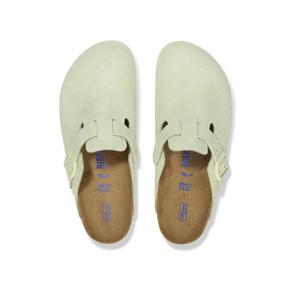Birkenstock Boston Unisex Soft Footbed Suede Clog Sandals - Faded Lime 4