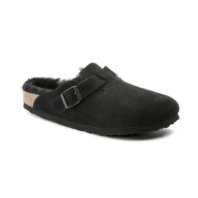 Birkenstock Boston VL Shearling Suede Leather Black Unisex Clog Sandal 6