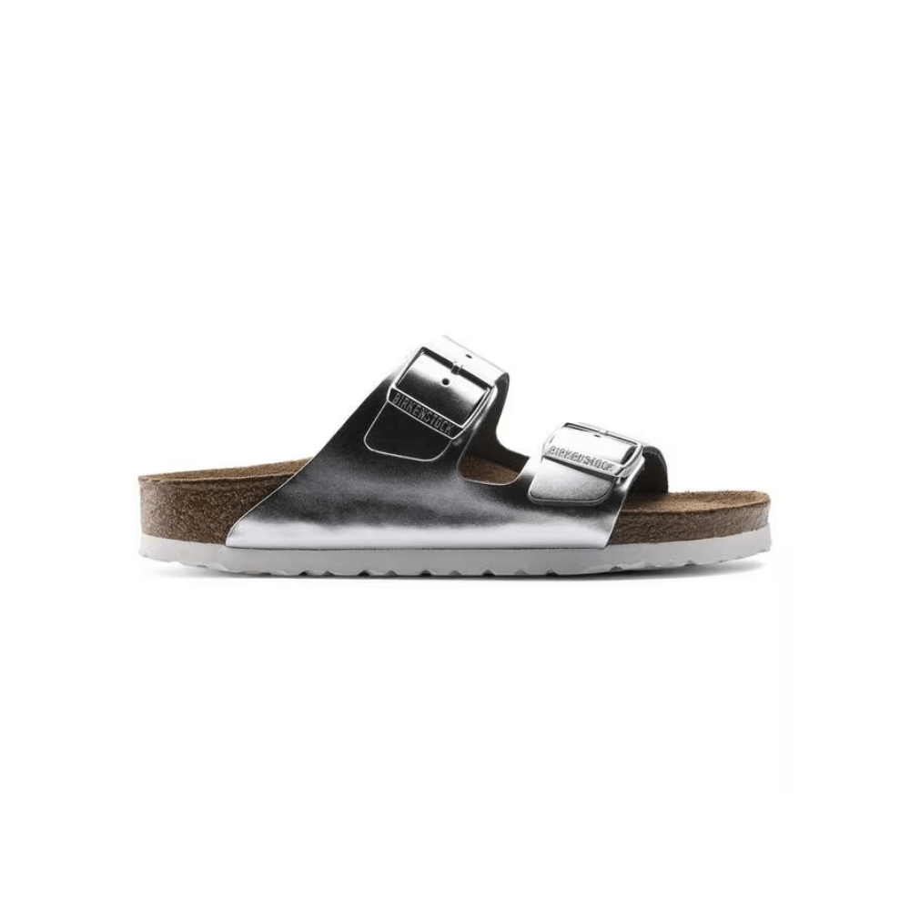 Birkenstock Unisex Arizona Soft Footbed - Metallic Silver 5