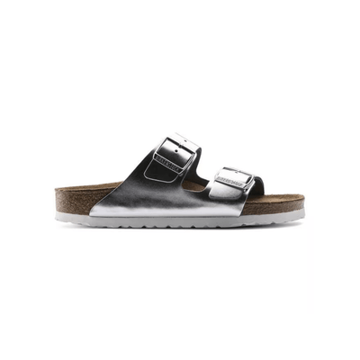 Birkenstock Unisex Arizona Soft Footbed - Metallic Silver 5