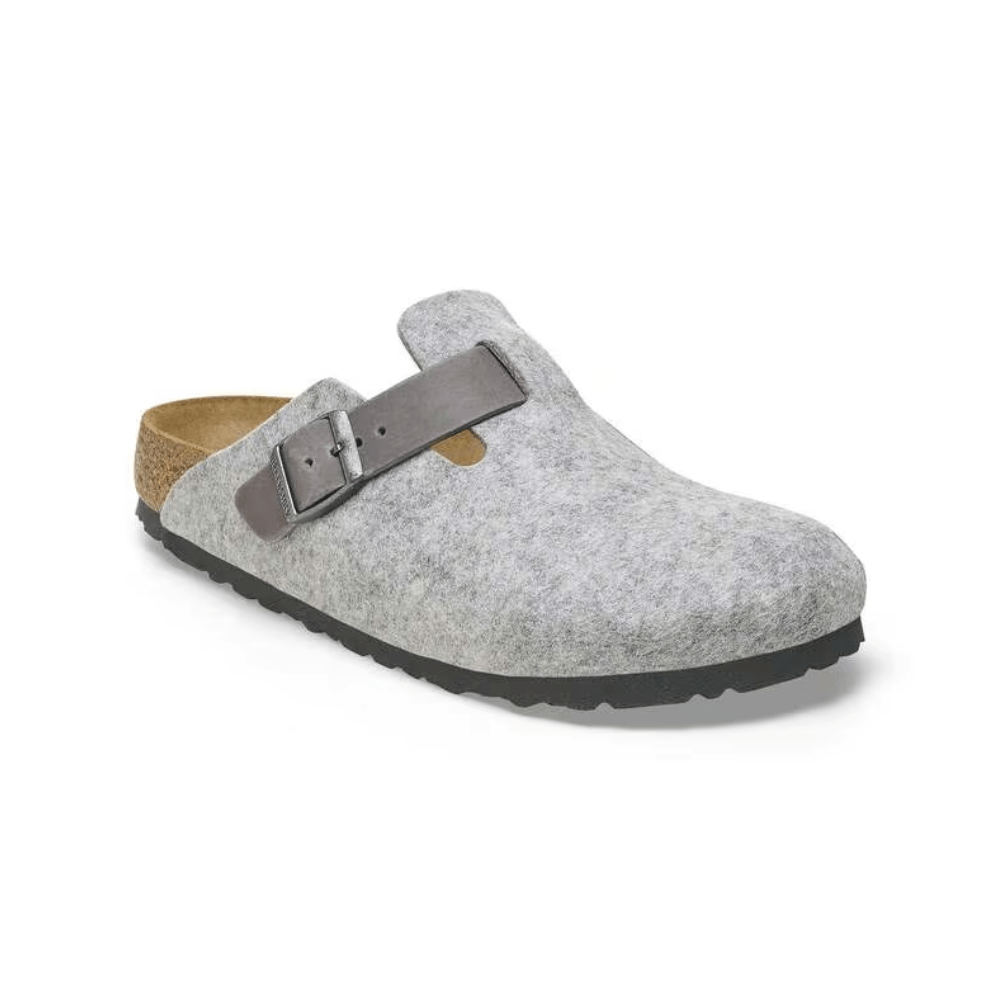 Birkenstock Unisex Boston Clog Sandals Natural Leather - Felt - Light Gray 1