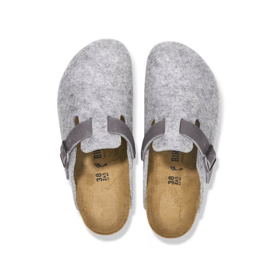 Birkenstock Unisex Boston Clog Sandals Natural Leather - Felt - Light Gray 5