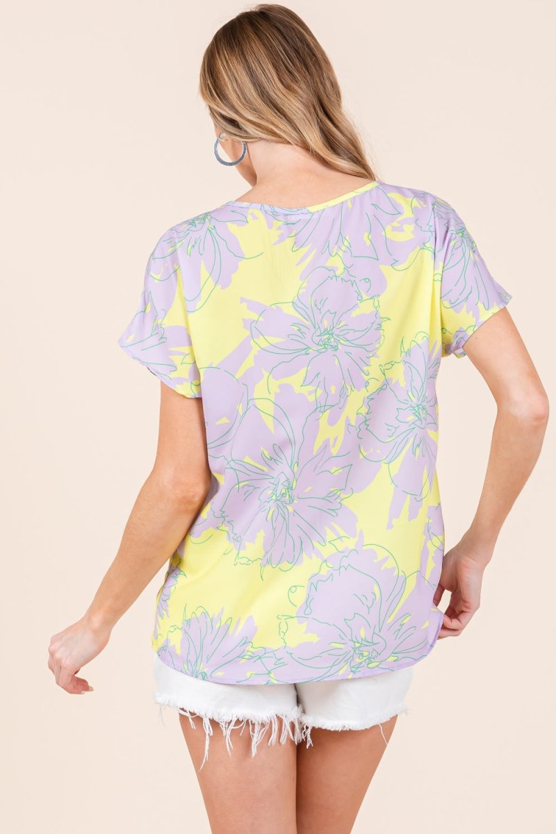 BOMBOM Floral Short Sleeve T-Shirt - Women's TopTrendsi