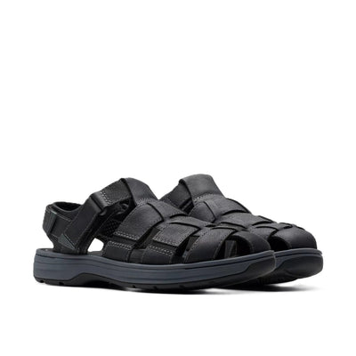 Clarks Men's Salt Way Cove Black Leather Sandals 2
