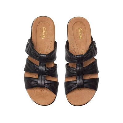 Clarks Women's Kitly Slide Sandals Black Leather Sandal 6