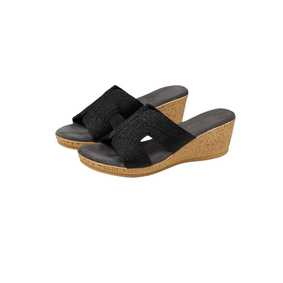 David Tate Women's Vibe Wedge Slide Sandal - Black Rayon Fabric 5