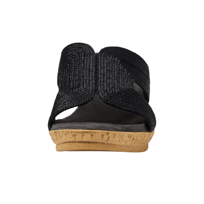 David Tate Women's Vibe Wedge Slide Sandal - Black Rayon Fabric 4