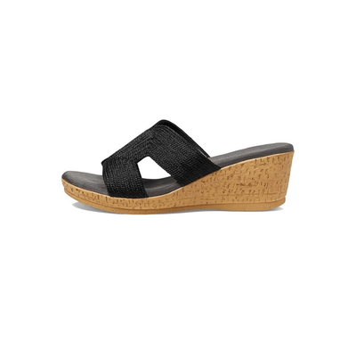 David Tate Women's Vibe Wedge Slide Sandal - Black Rayon Fabric 8