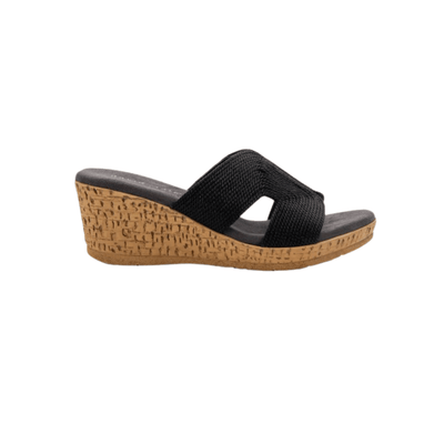 David Tate Women's Vibe Wedge Slide Sandal - Black Rayon Fabric 1