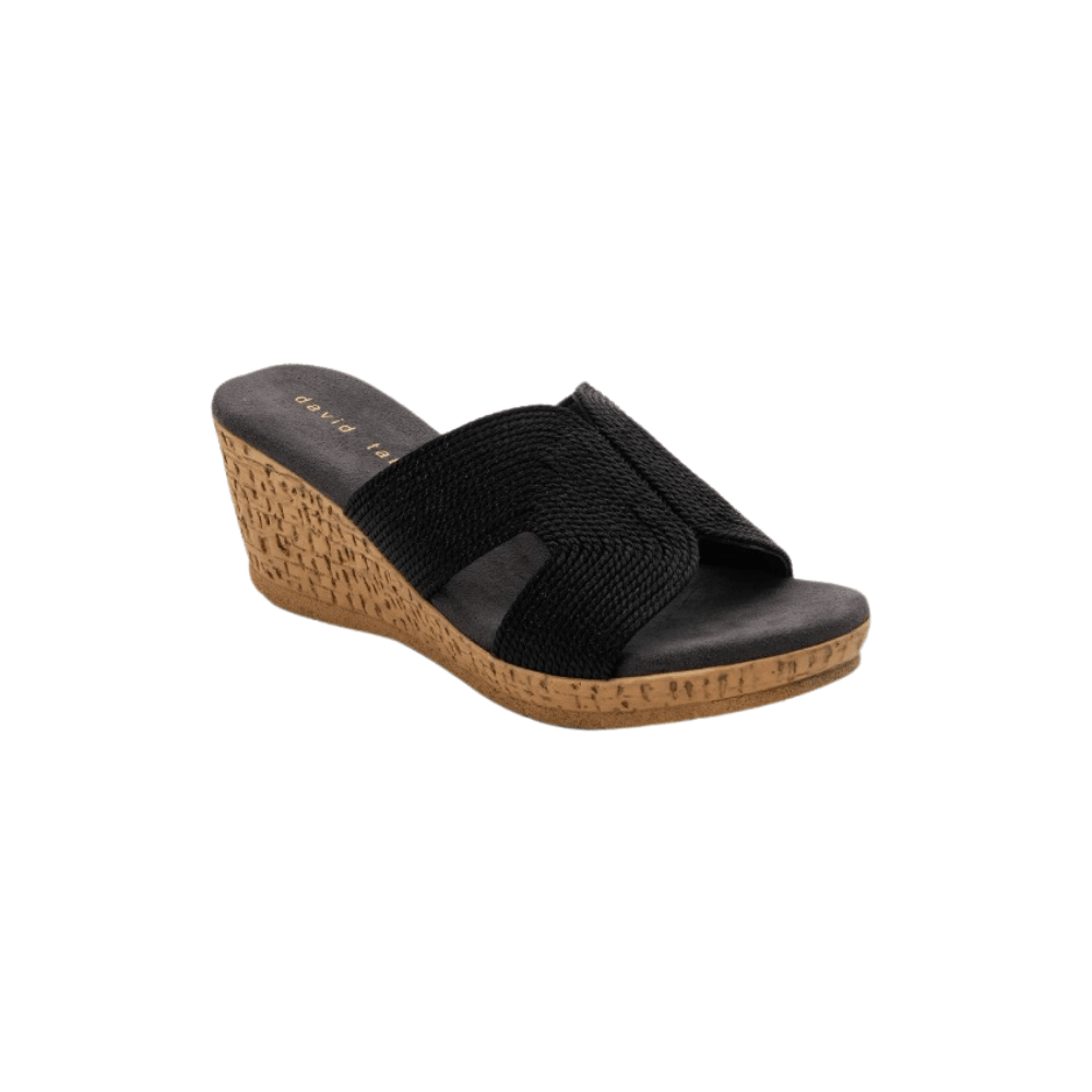 David Tate Women's Vibe Wedge Slide Sandal - Black Rayon Fabric 2
