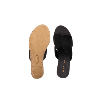 David Tate Women's Vibe Wedge Slide Sandal - Black Rayon Fabric 7