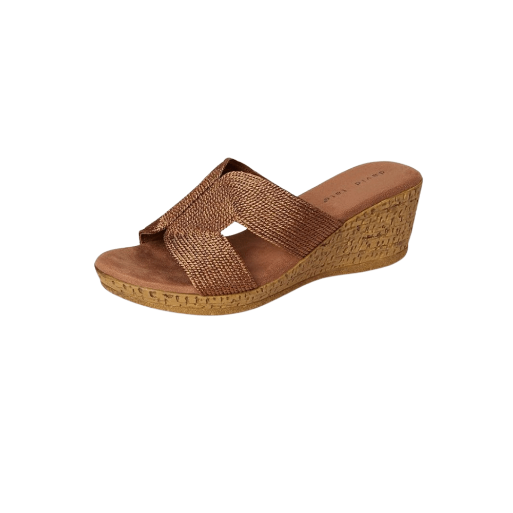 David Tate Women's Vibe Wedge Slide Sandal - Bronze Rayon Fabric 6
