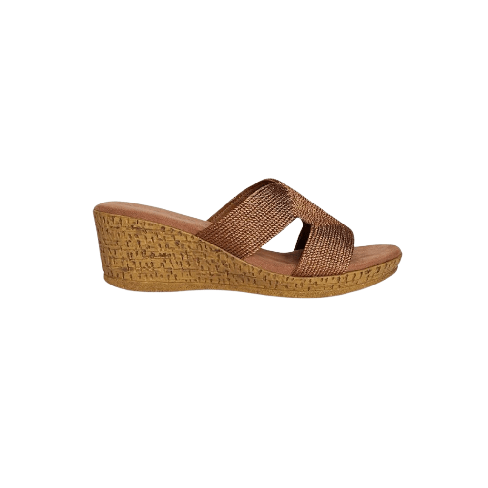 David Tate Women's Vibe Wedge Slide Sandal - Bronze Rayon Fabric 1