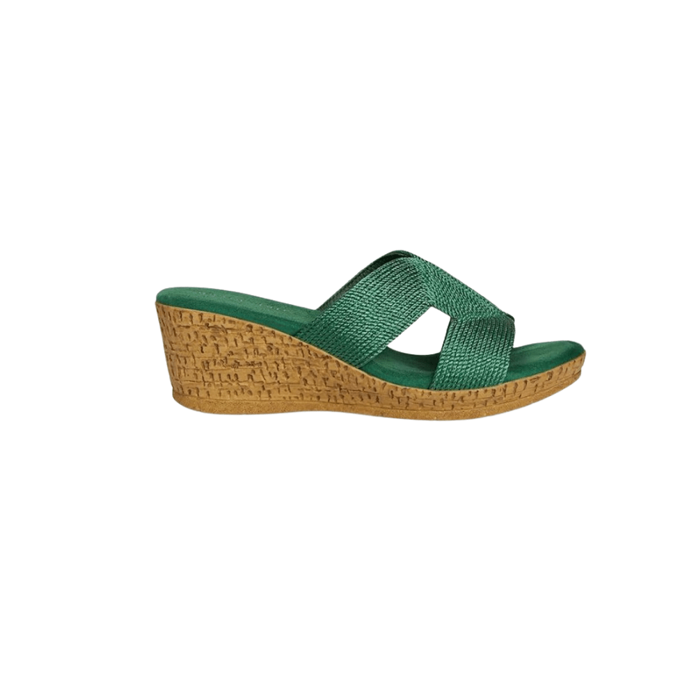 David Tate Women's Vibe Wedge Slide Sandal - Green Rayon Fabric 1