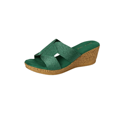 David Tate Women's Vibe Wedge Slide Sandal - Green Rayon Fabric 4