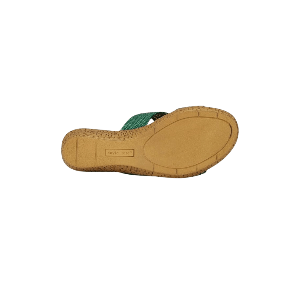 David Tate Women's Vibe Wedge Slide Sandal - Green Rayon Fabric 6