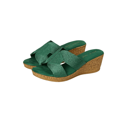 David Tate Women's Vibe Wedge Slide Sandal - Green Rayon Fabric 5